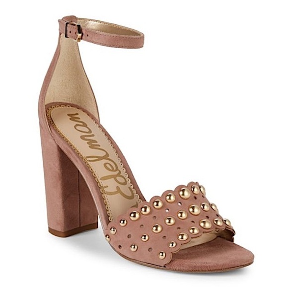 Sam Edelman Suede Leather Studded Open Toe Chunky Heels Size 8 - Picture 1 of 16